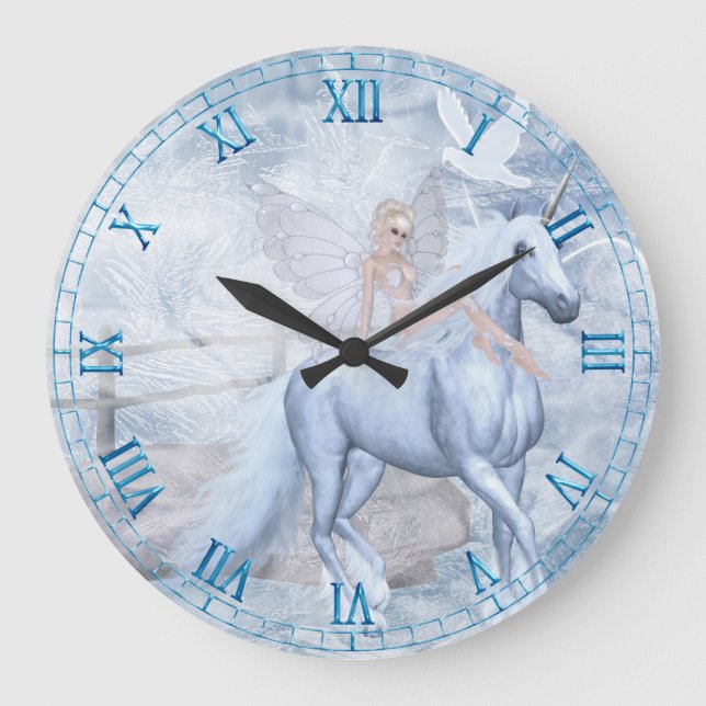 Ice Unicorn and Faerie Wall Clock (Front)