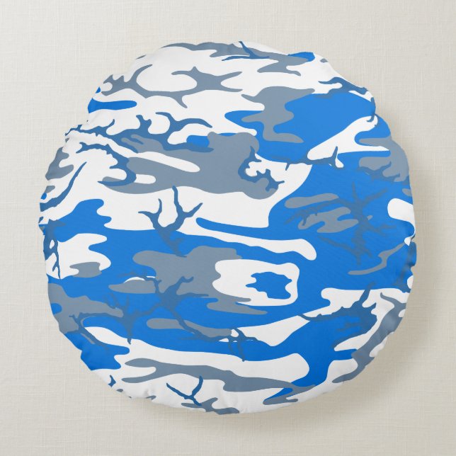 Ice Water Blue Camo Round Cushion (Front)