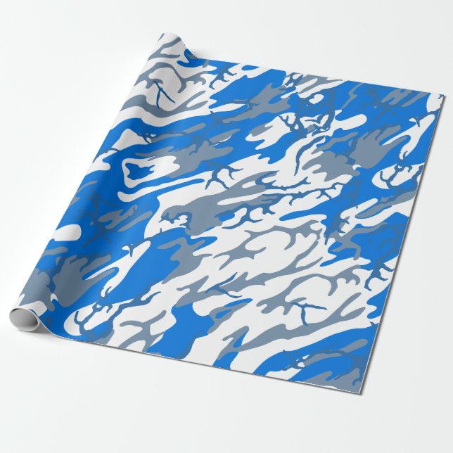 Ice Water Blue Camo Wrapping Paper (Unrolled)