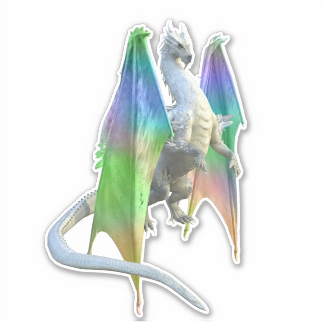 Ice White Dragon Rainbow Wings Fantasy (Front)