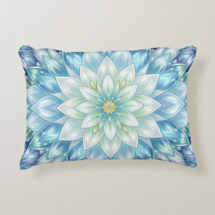 Ice White Water Lily Mandala Decorative Cushion