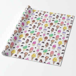 Icecream Flavours Watercolor Pattern  Wrapping Paper