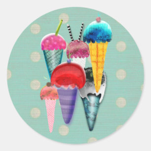Icecream Turquoise Classic Round Sticker