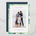 Iced Agate Border | Hanukkah Photo Gold<br><div class="desc">Send Hanukkah greetings to friends and family with our elegant photo cards. Designed to accommodate a single vertical or portrait orientated photo,  card features a watercolor geode agate slice border in airy aqua and green with a gold foil border. Personalise with your custom Hanukkah greeting and family name(s).</div>