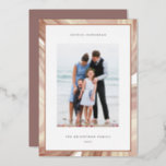Iced Agate Border | Hanukkah Photo Rose Gold<br><div class="desc">Send Hanukkah greetings to friends and family with our elegant photo cards. Designed to accommodate a single vertical or portrait orientated photo,  card features a watercolor geode agate slice border in neutral earth tones with a rose gold foil border. Personalise with your custom Hanukkah greeting and family name(s).</div>