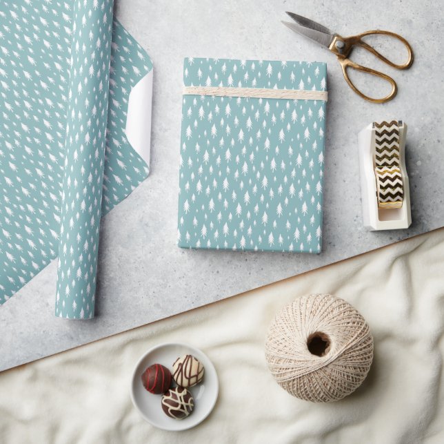 Iced Aqua Tiny Trees Holiday Pattern Wrapping Paper (Crafts)