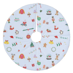 Iced Blue Santa Clause Snowman Christmas  Fleece Tree Skirt
