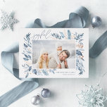 Iced Branches | Elegant Photo Rose Gold<br><div class="desc">This simple and elegant nature-inspired holiday card features your favourite horizontal or landscape-orientated photo adorned at the corners with sprigs of graceful icy blue watercolor foliage with rose gold foil accents. "Joyful" appears at the top left in chic handwritten script lettering, with your names and the year at the bottom...</div>