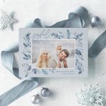Iced Branches | Elegant Photo Silver<br><div class="desc">This simple and elegant nature-inspired holiday card features your favourite horizontal or landscape-orientated photo adorned at the corners with sprigs of graceful icy blue watercolor foliage with silver foil accents. "Joyful" appears at the top left in chic handwritten script lettering, with your names and the year at the bottom right....</div>