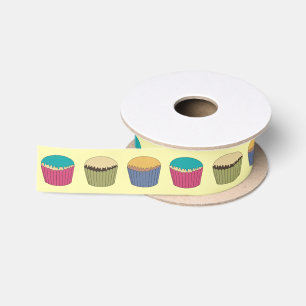Iced Buns Cupcake  Cakes Colourful Pattern Satin Ribbon