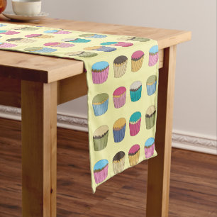 Iced Buns Cupcake Cakes Colourful Pattern Short Table Runner