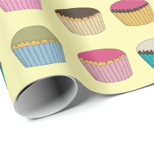 Iced Buns Cupcake  Cakes Colourful Pattern Yellow Wrapping Paper