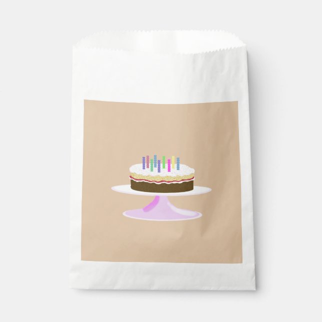 Iced chocolate birthday cake with candles favour bags (Front)