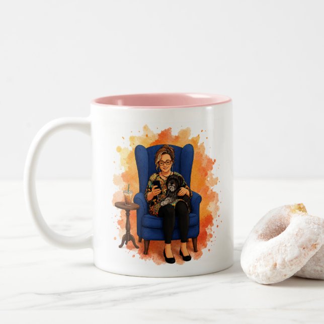 Iced Coffee, a Furbaby & a Book Talk Podcast Mug (With Donut)
