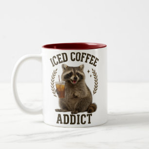 Iced Coffee Addict Racoon Drink Caffeine Lover Two-Tone Coffee Mug