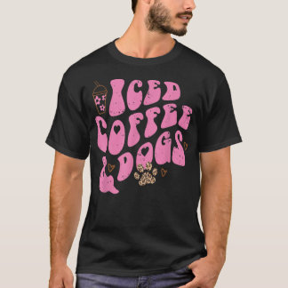 Iced coffee and dogs retro leopard paw pet lover t T-Shirt