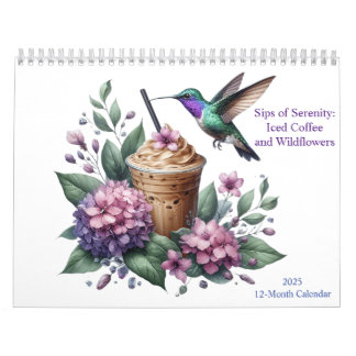 Iced Coffee and Wildflowers Watercolor Art 2025 Calendar