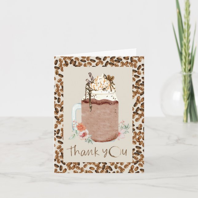 Iced Coffee Beans Floral Baby Shower Thank You Card (Front)