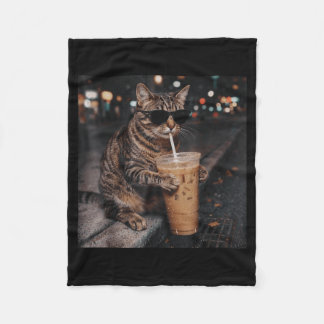 Iced Coffee Cat Lover Funny Caffeine Coffee Humour Fleece Blanket