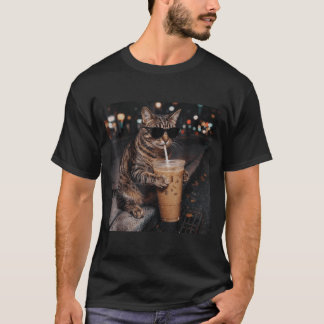 Iced Coffee Cat Lover Funny Caffeine Coffee Humour T-Shirt