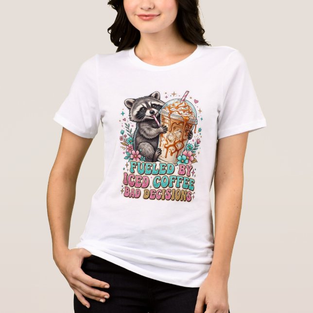 Iced Coffee Cute Racoon Coffee Design Tri-Blend Shirt (Front)