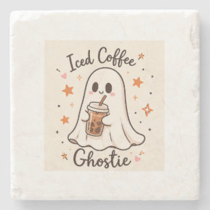 Iced Coffee Ghostie - Cute Halloween  Stone Coaster