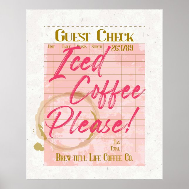 Iced Coffee Guest Check Receipt Coffee Bar Lover Poster (Front)