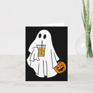 Iced Coffee Halloween Cute Little Ghost Pumpkin Co Card