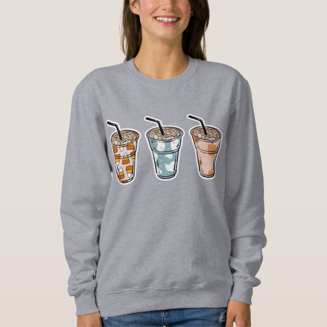 Iced Coffee in Boo White Ouline - PNG Sweatshirt (Front)