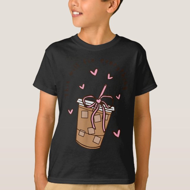 Iced Coffee Quote Saying Sarcastic Nk Girly Bow He T-Shirt (Front)