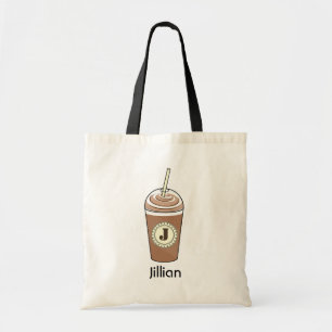 Iced Coffee To Go With Whipped Cream Monogram Tote Bag