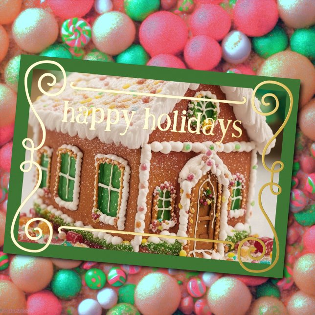 Iced Gingerbread House Candy Foil Holiday Card (Creator Uploaded)