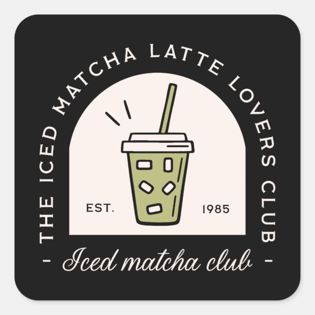 Iced matcha latte lovers club besties matching square sticker (Front)