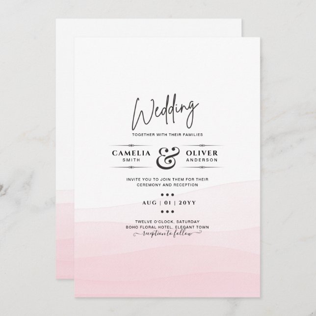 Iced Pink Ombre Wedding Invite (Front/Back)