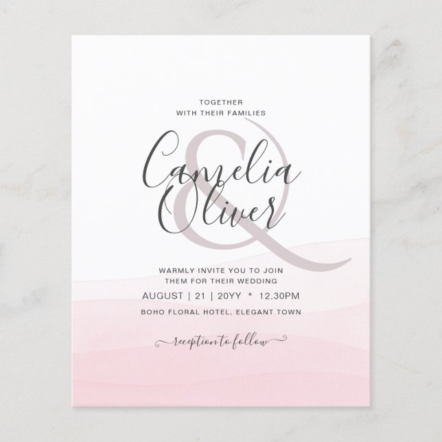 Iced Pink Ombre Wedding Invite Flyer (Front)