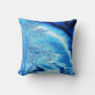 Iced Winter Tree in Cobalt Blue Sky Cushion