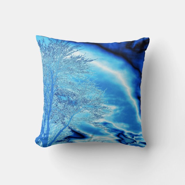 Iced Winter Tree in Cobalt Blue Sky Cushion (Front)