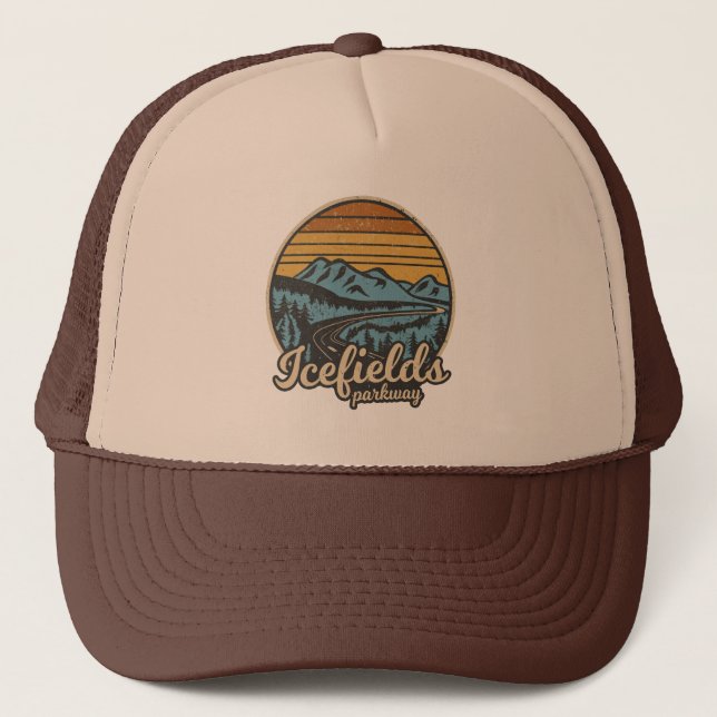 Icefields Parkway Alberta Canada Retro Trucker Hat (Front)