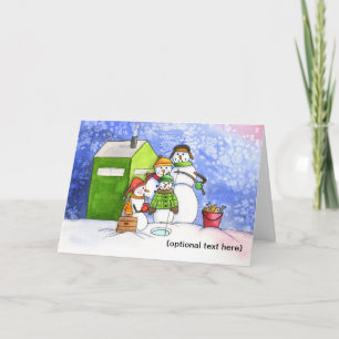 Icefishing Snowman Family Holiday Card