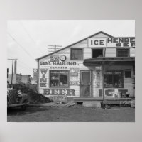Icehouse and Roadside Store, 1937. Vintage Photo