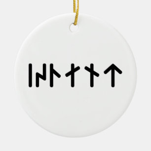 Iceland ᛁᛋᛚᛅᚾᛏ ~ Younger Futhark Runes Ceramic Tree Decoration
