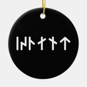 Iceland ᛁᛋᛚᛅᚾᛏ ~ Younger Futhark Runes Ceramic Tree Decoration