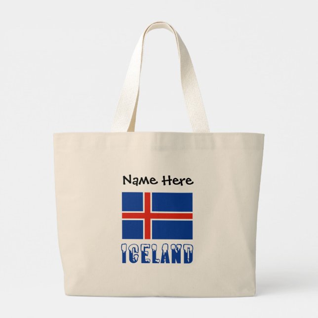 Iceland and Icelandic Flag with Your Name Large Tote Bag (Back)