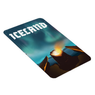 Iceland aurora borealis Travel poster Magnet