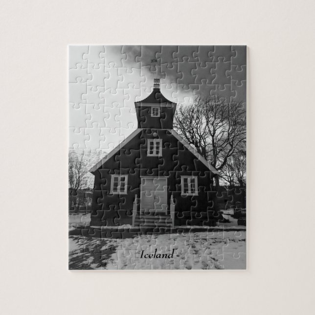 Iceland black and white old church jigsaw puzzle (Vertical)