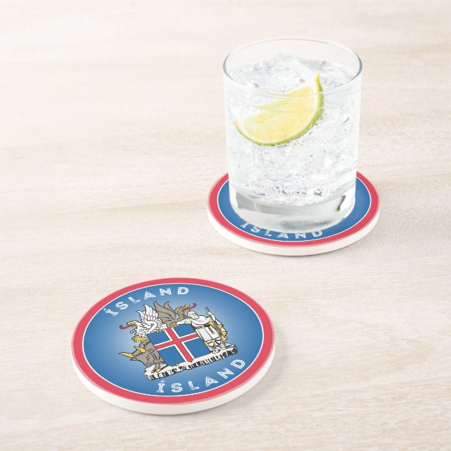 Iceland Coat of Arms Circle Shape Coaster (Side)