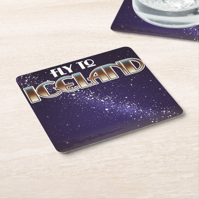 Iceland fight poster square paper coaster (Angled)
