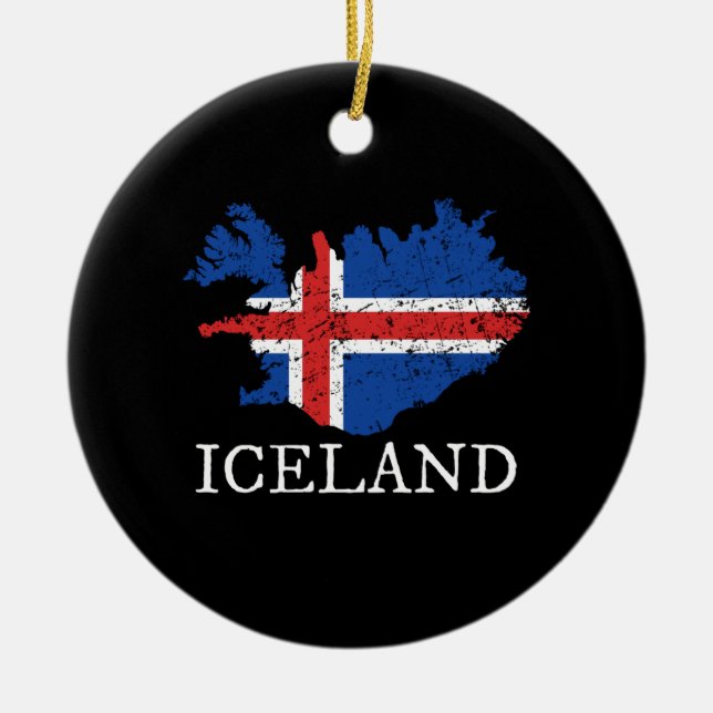 Iceland Flag Ceramic Tree Decoration (Front)