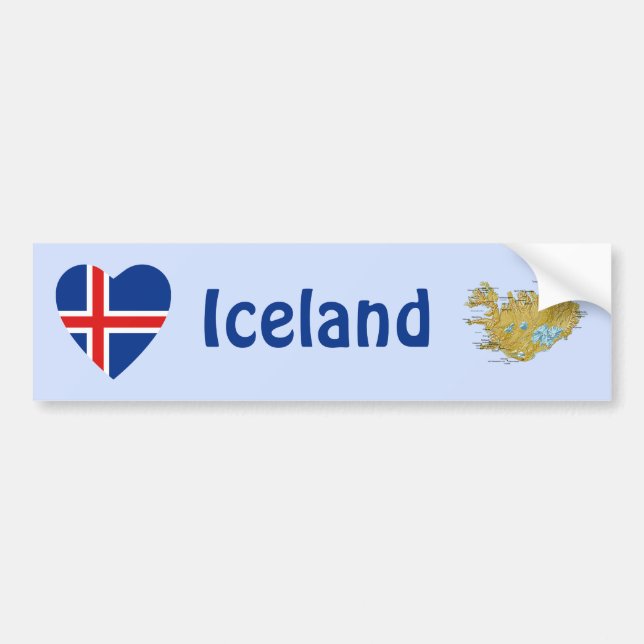 Iceland Flag Heart + Map Bumper Sticker (Front)