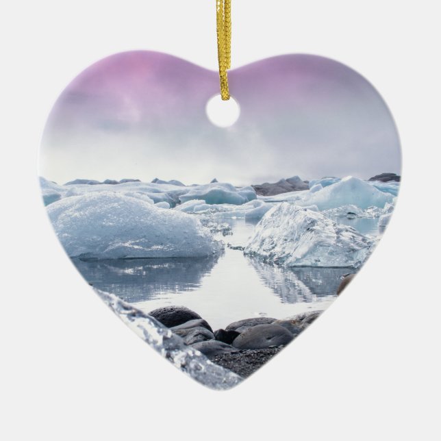 Iceland Glacier Lagoon Ceramic Tree Decoration (Front)